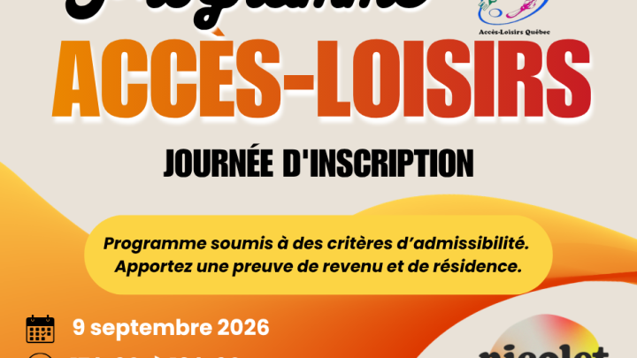 Inscrivez-vous au programme Accès-Loisirs le 9 septembre