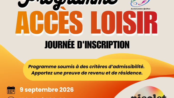 Inscrivez-vous au programme Accès-Loisirs le 9 septembre