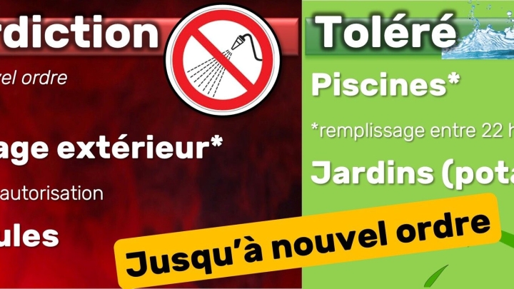 INTERDICTION MAINTENUE d'utiliser l'eau potable à l'extérieur jusqu'à nouvel ordre