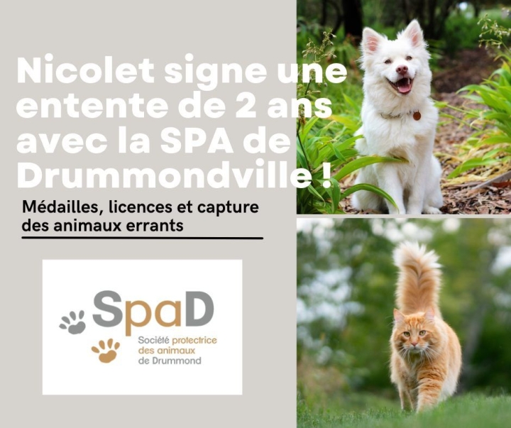 Nicolet signe une entente de deux ans avec la SPA de Drummondville