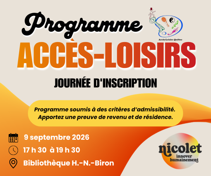 Inscrivez-vous au programme Accès-Loisirs le 9 septembre