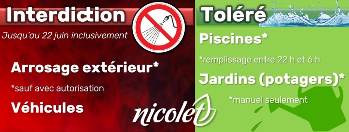 Nicolet interdit, à nouveau, l'utilisation extérieure de l'eau potable pour l'arrosage et le lavage des véhicules, cette fois jusqu'au 22 juin
