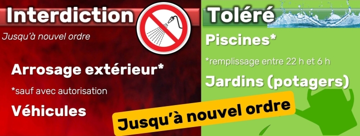 INTERDICTION MAINTENUE d'utiliser l'eau potable à l'extérieur jusqu'à nouvel ordre