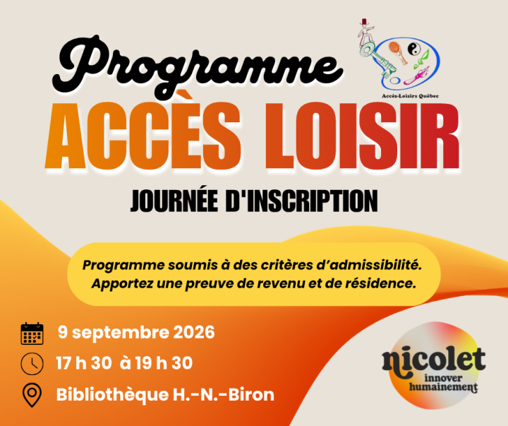 Inscrivez-vous au programme Accès-Loisirs le 9 septembre
