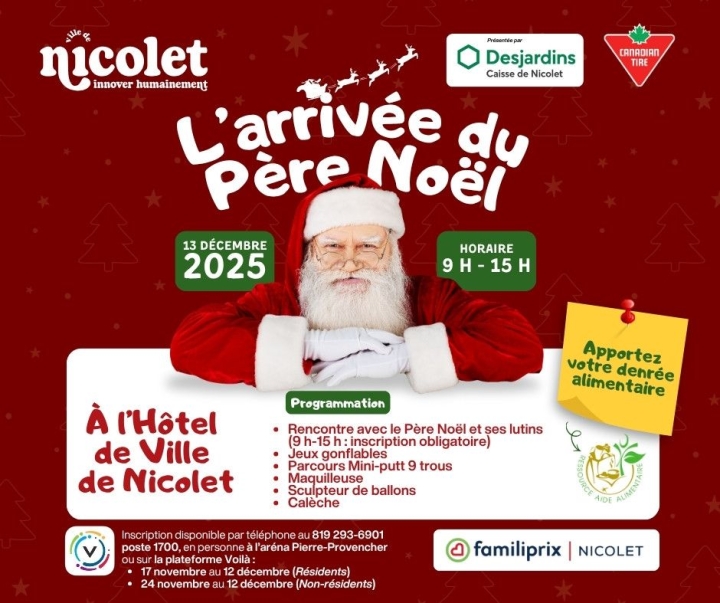 Le père Noël revient à Nicolet le 13 décembre !
